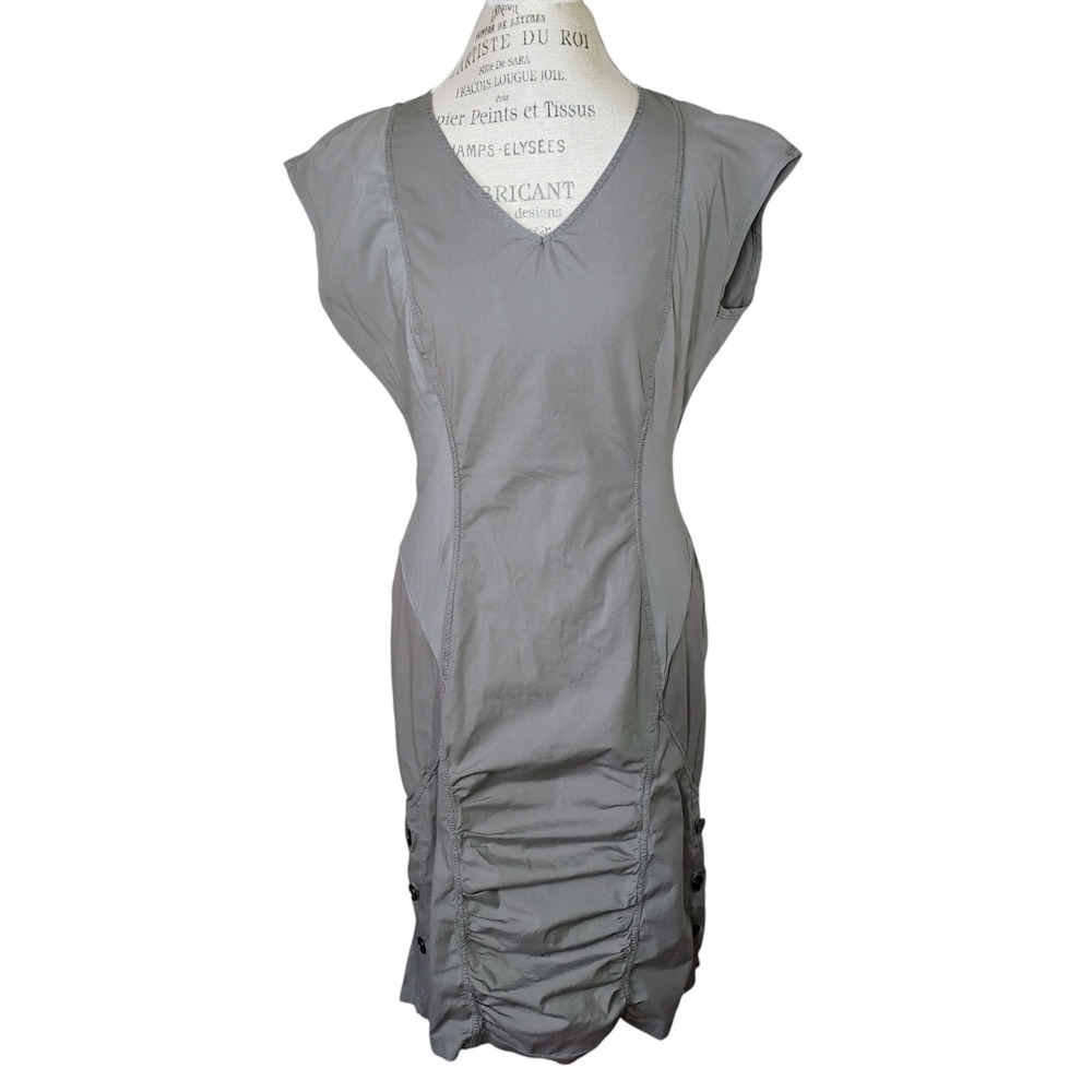 XCVI Green Dress Size Medium Ruched Mixed Media Military Minimalist Structured